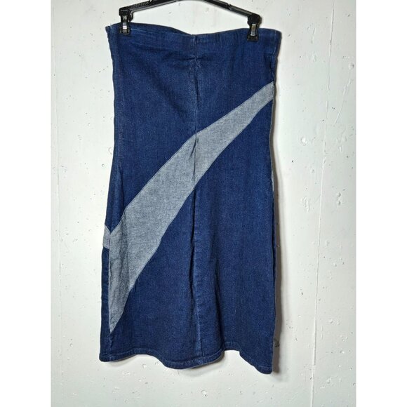 Tommy Jeans Womens Denim Color Block Strapless Dress Medium 90s 2000s Y2K Club - Picture 2 of 9